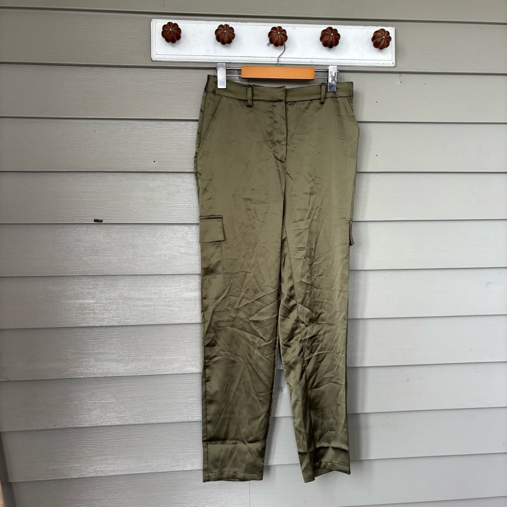 Bailey 44 Green satin Cargo Pants with Tapered Ankle